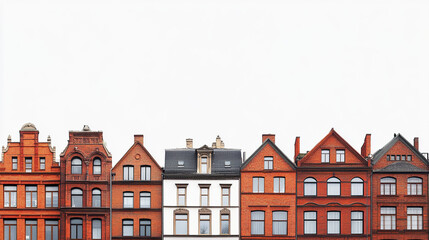 Obraz premium Red brick row of buildings on white background