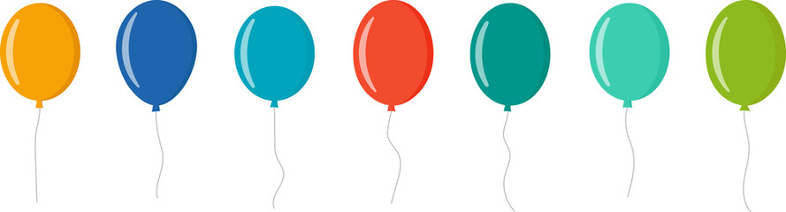 Balloon in flat style. Bunch of balloons for birthday or party, celebrate and carnival. Flying ballon with rope isolated on white background. © Volodymyr2