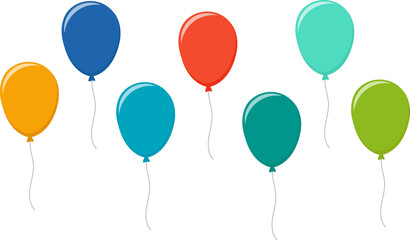 Balloon in flat style. Bunch of balloons for birthday or party, celebrate and carnival. Flying ballon with rope isolated on white background. © Volodymyr2