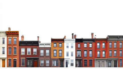 Fototapeta premium row of colorful brick buildings on white background