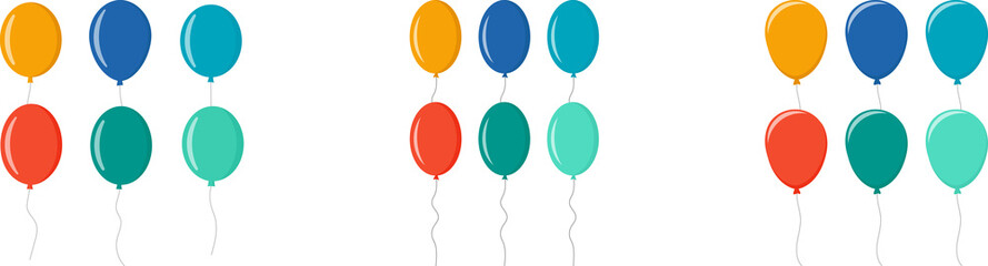 Balloon in flat style. Bunch of balloons for birthday or party, celebrate and carnival. Flying ballon with rope isolated on white background. © Volodymyr2