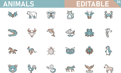 Fototapeta premium Editable Animal Icon Set Cute Vector Illustrations for Design