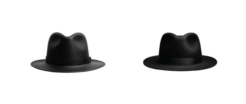 Black hat collection displaying unique shapes and sizes