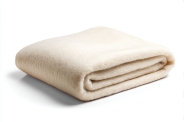 Cozy wool blanket folded neatly on white background providing comfort for relaxation or warmth during cold days