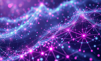 Fototapeta premium vibrant abstract representation of quantum data visualization, featuring interconnected nodes and lines in shades of pink, blue, and purple, creating dynamic and futuristic atmosphere