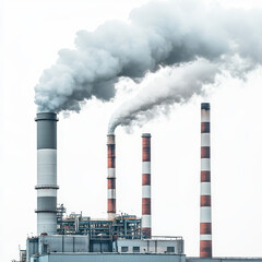 Industrial factories have polluted smokestacks isolated on white background.