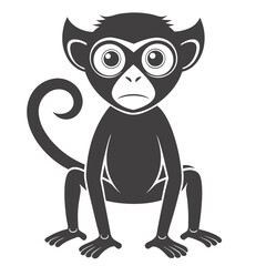 Cartoon Monkey Silhouette Funny Animal With Big Eyes Isolated On White