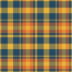 Contemporary Neon macaroni and cheese & Dusty dark slate blue Seamless Tartan Fabric Design