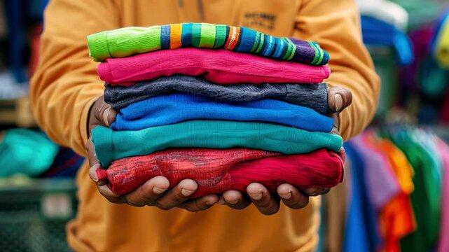 a volunteer holds a box with things. selective focus