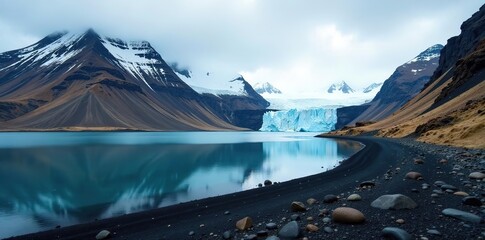 Icelandic landscapes in 2024 showcasing rugged coastlines, volcanic mountains, and stunning glaciers,  exploration,  aerial photography
