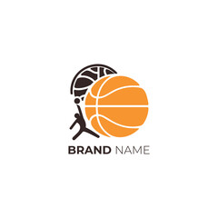 Basketball logo with athlete silhouette and orange ball