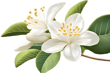 Obraz premium A guava flower icon with white petals and a central cluster, isolated on a transparent background