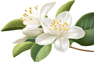 A guava flower icon with white petals and a central cluster, isolated on a transparent background