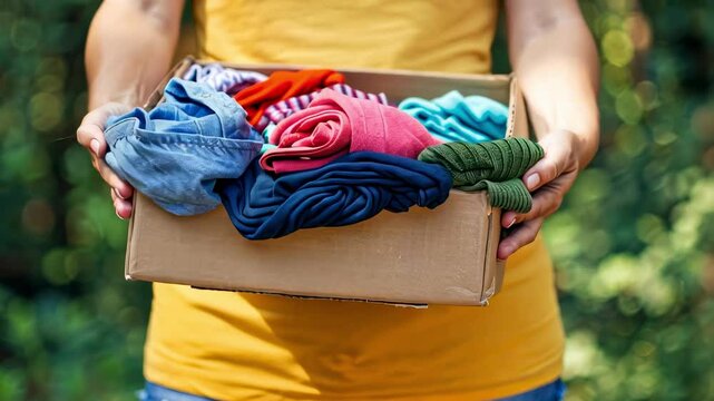 a volunteer holds a box with things. selective focus