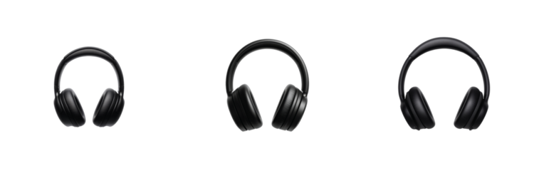 Black headphones showcase various styles featuring comfortable design and modern technology