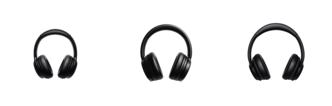 Black headphones showcase various styles featuring comfortable design and modern technology