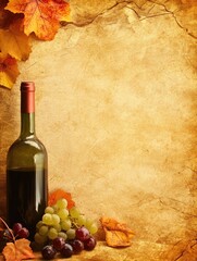 Autumnal wine still life on aged paper