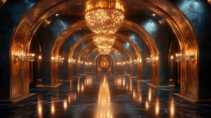 Obraz premium Opulent Grand Hall: A Luxurious Golden and Blue Interior