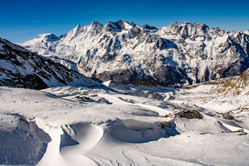 Breathtaking panorama of the 4000 metre mountains of the canton of Valais photographed on the...