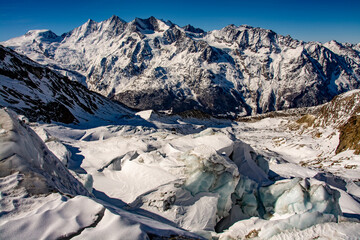 Breathtaking panorama of the 4000 metre mountains of the canton of Valais photographed on the...