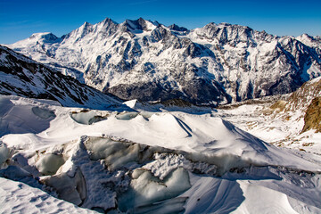 Breathtaking panorama of the 4000 metre mountains of the canton of Valais photographed on the...