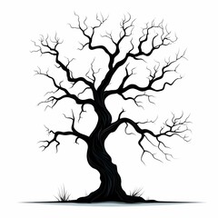 Black Silhouette Tree Vector: Artistic Urban Nature Illustration of Eerie Barren Woodland Branches