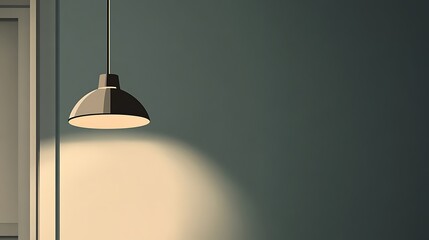 Pendant lamp illuminates a wall.