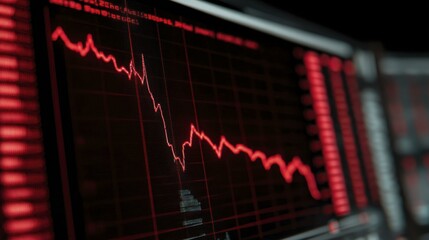 Stock Market Crash Red Graph Displaying Financial Downturn on Dark Screen