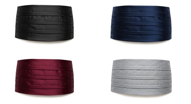 Elegant Cummerbund Belts in Various Colors on a Clean White Background Display