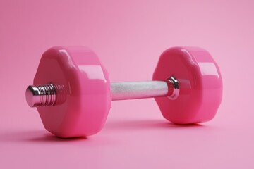 Obraz premium Pink dumbbell lying on a pink surface, representing a commitment to exercise and healthy lifestyle