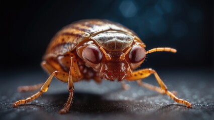 Naklejka premium A close-up shot of a bed bug magnified through a handheld magnifying glass placed on a white