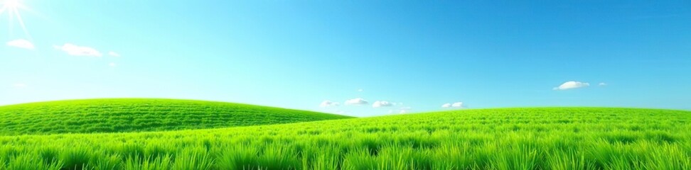 Obraz premium Lush green grass under a clear blue sky, representing the beauty of nature and the environment, fresh air, horizon