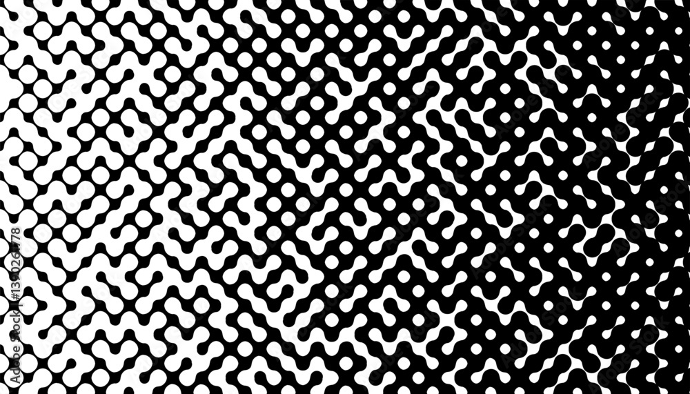 Poster black and white abstract transition pattern with rounded shape for sporty background and jersey desi