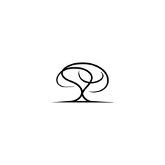 Minimalist Tree Logo, Black Lines on White, Abstract Botanical Design