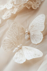 A pair of white butterflies with pearl inlay
