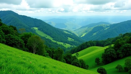 Obraz premium Rolling hills covered in vibrant green forests in the beautiful landscapes of Honduras, breathtaking, nature