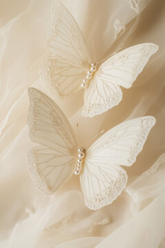 A pair of white butterflies with pearl inlay