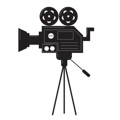 Vector vintage video camera cinema black silhouette element. Icon cinematography for movie maker.