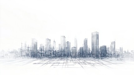 Fototapeta premium Architectural city sketch, lines, futuristic cityscape, digital art, urban design, 3D model, possible use for presentation