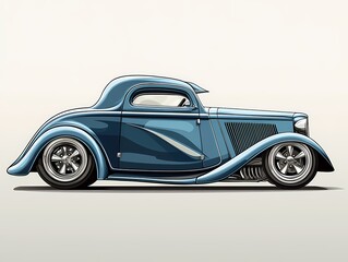 Iconic Blue Coupe: Classic Car with Vintage Aesthetics in Artful Illustration