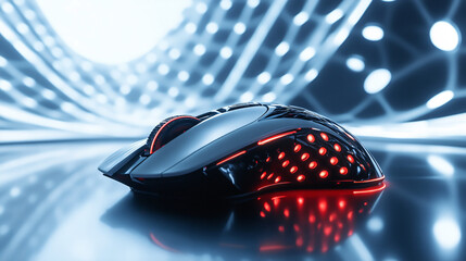High-Tech Gaming Mouse Showcasing Dynamic LED Patterns on Modern Surface