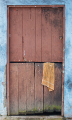 A door with a towel hanging on it