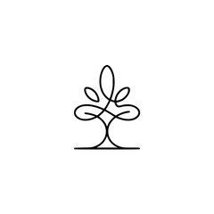 Minimalist Black Line Art Tree Logo on White - Nature, Growth, Design Element