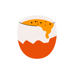 Cracked chicken egg. Broken hen egg yolk in smashed eggshell cartoon style, flat organic natural product for cooking healthy breakfast. Vector isolated illustration