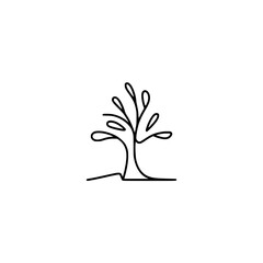 Minimalist Line Art Tree on White, Logo, Nature, Simple Design