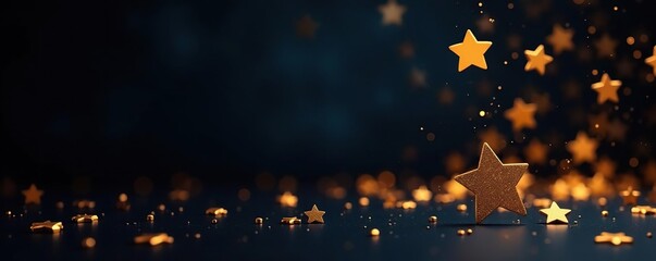 Luxurious gold stars on dark backdrop for award ceremony design, sparkling,  AI generated image