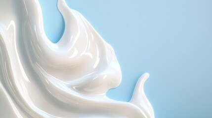 Creamy white liquid swirls on light blue background