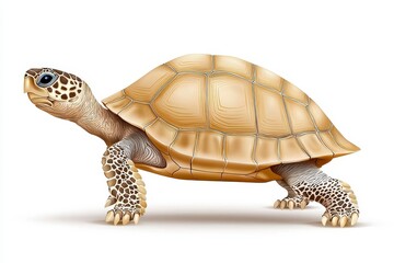 Obraz premium Detailed Beige Turtle with Brown Shell Walking on White Background Illustration