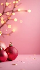 Luxurious pink abstract background with sparkling gold ornaments and twinkling lights, perfect for Christmas holiday designs and promotions,  ornaments,  background