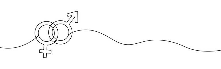 Gender continuous one line drawing. Male and female symbol. Vector illustration.